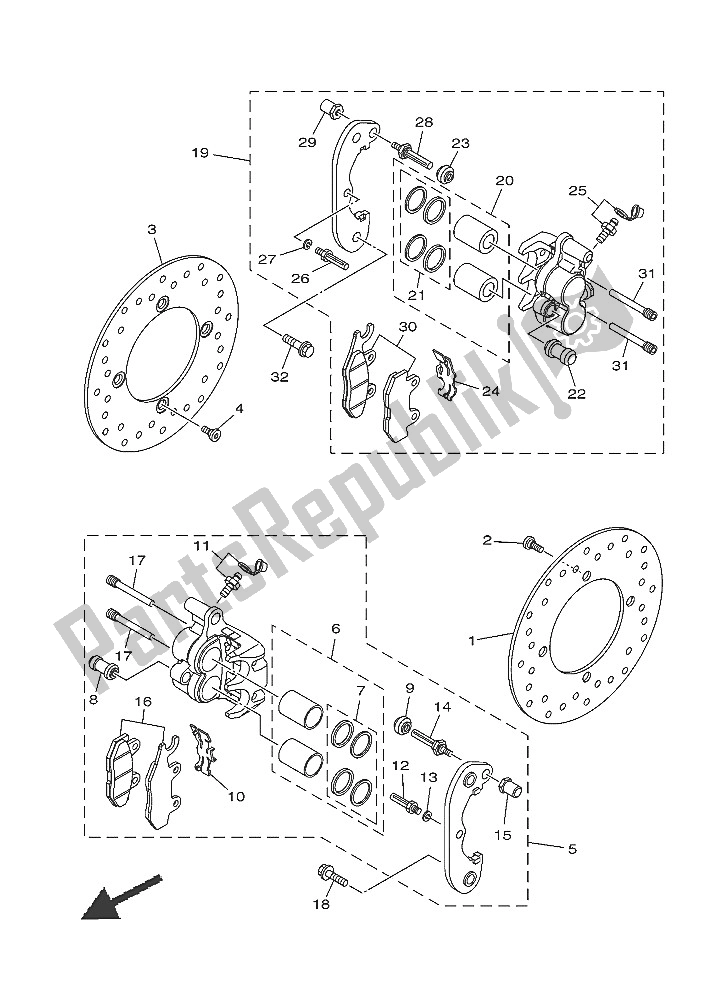 All parts for the Rear Brake Caliper of the Yamaha YXE 700E 2016