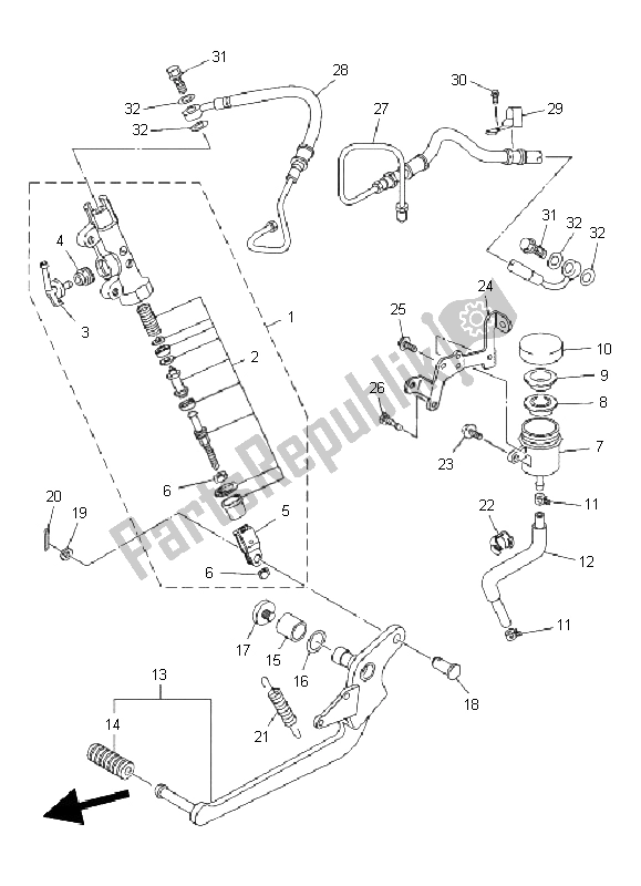 All parts for the Rear Master Cylinder of the Yamaha XJ6 FA 600 2011