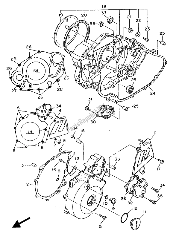 All parts for the Crankcase Cover 1 of the Yamaha XT 600Z Tenere 1989