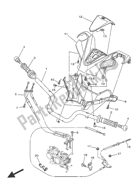 All parts for the Steering Handle & Cable of the Yamaha XP 500 2016