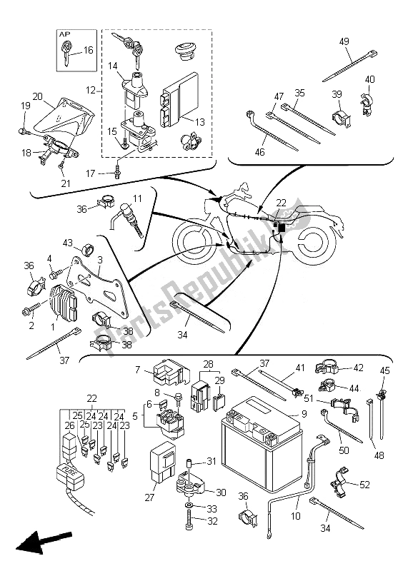 Tutte le parti per il Elettrico 2 del Yamaha XVS 950A 2010