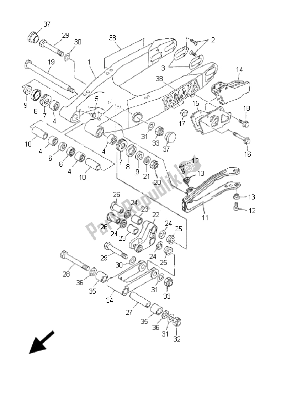 Toutes les pièces pour le Bras Arrière du Yamaha YZ 426F 2001