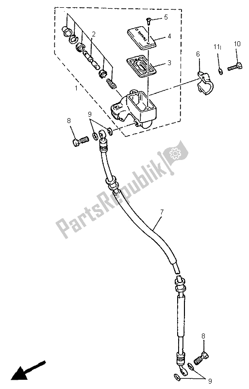All parts for the Front Master Cylinder (flat Handle) of the Yamaha XV 535 S Virago 1995