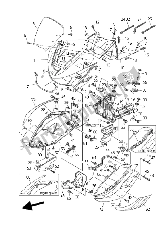 Alle onderdelen voor de Motorkap 1 van de Yamaha TDM 900 2007