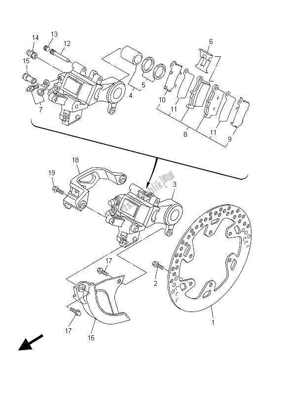 All parts for the Rear Brake Caliper of the Yamaha WR 450F 2003