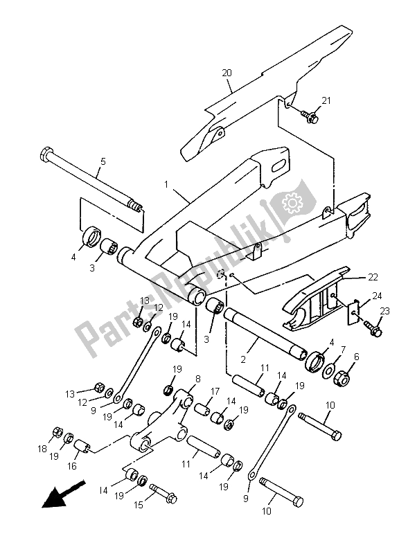 Alle onderdelen voor de Achterste Arm van de Yamaha TRX 850 1997