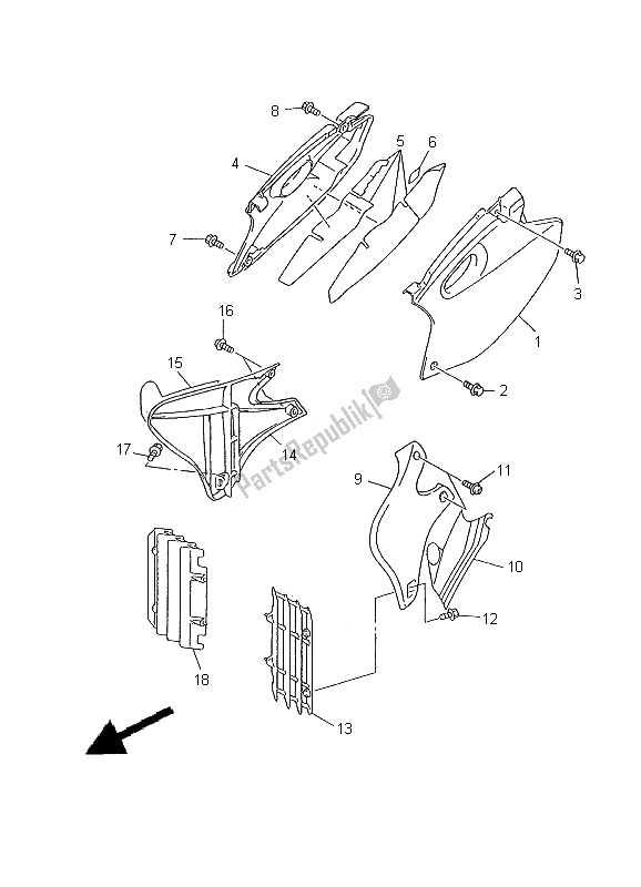 All parts for the Side Cover of the Yamaha YZ 426F 2000