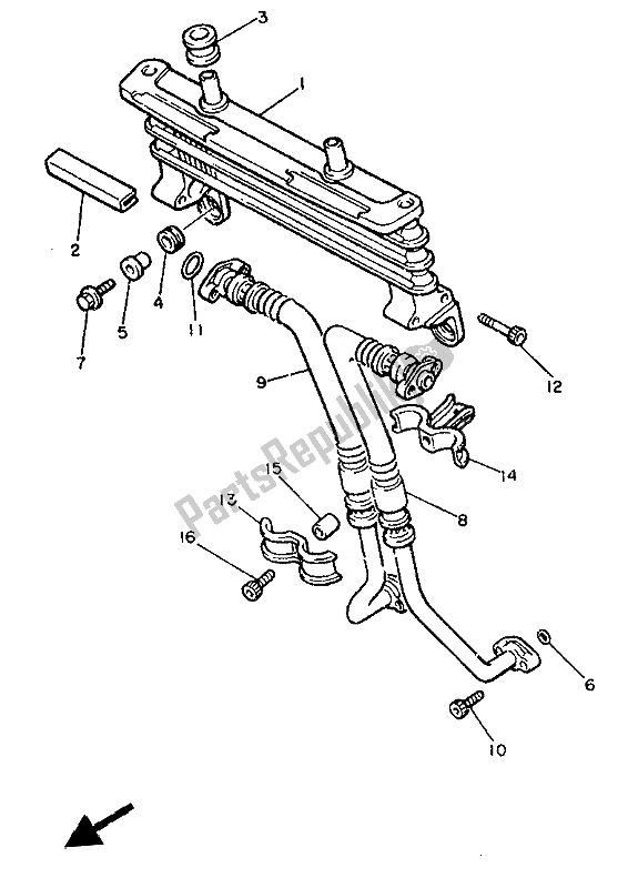 All parts for the Oil Cooler of the Yamaha FJ 1200 1986