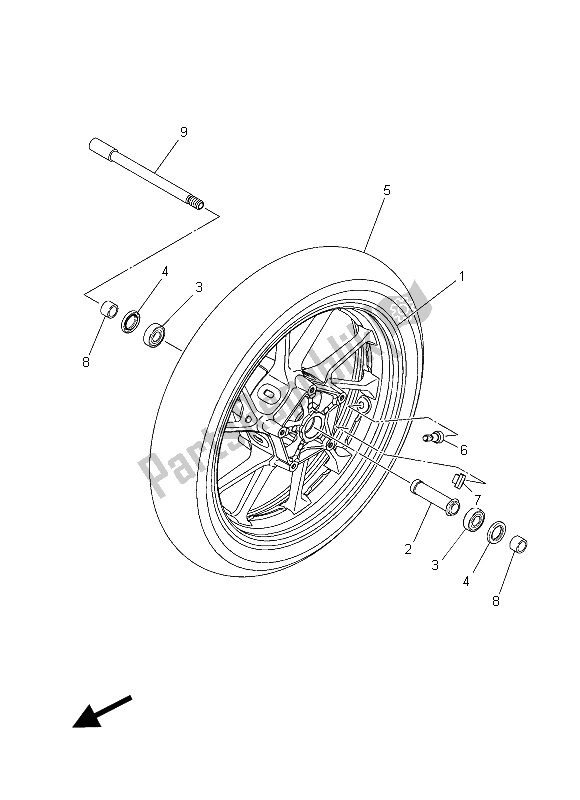 All parts for the Front Wheel of the Yamaha MT 09 900 2015