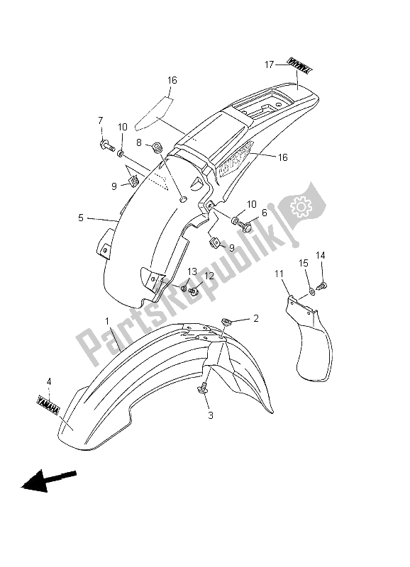 Alle onderdelen voor de Spatbord van de Yamaha WR 250F 2002