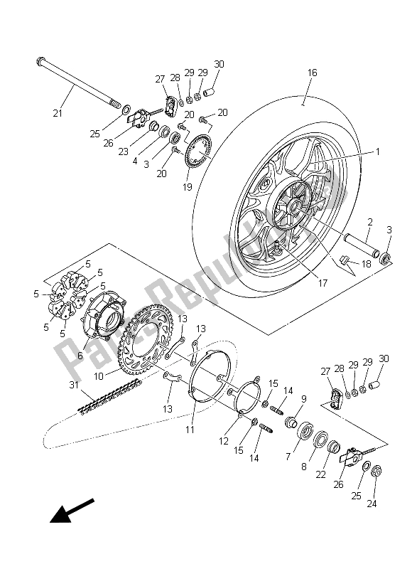 Alle onderdelen voor de Achterwiel van de Yamaha YZF R3A 300 2015