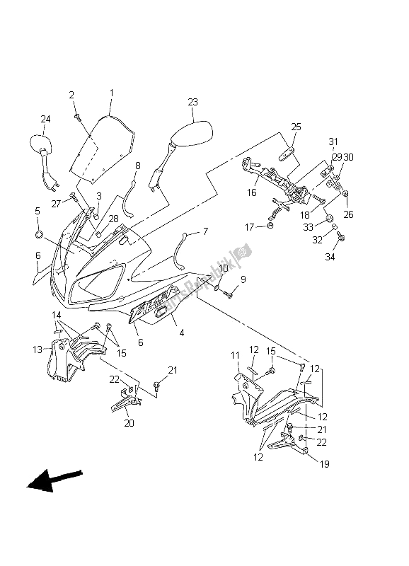 All parts for the Cowling 1 of the Yamaha FZS 1000 Fazer 2002