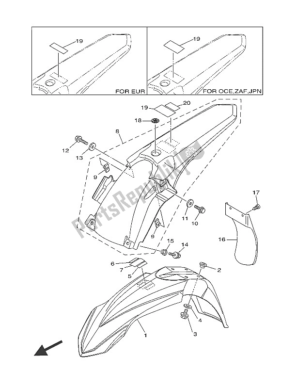 Tutte le parti per il Parafango del Yamaha YZ 125 2016