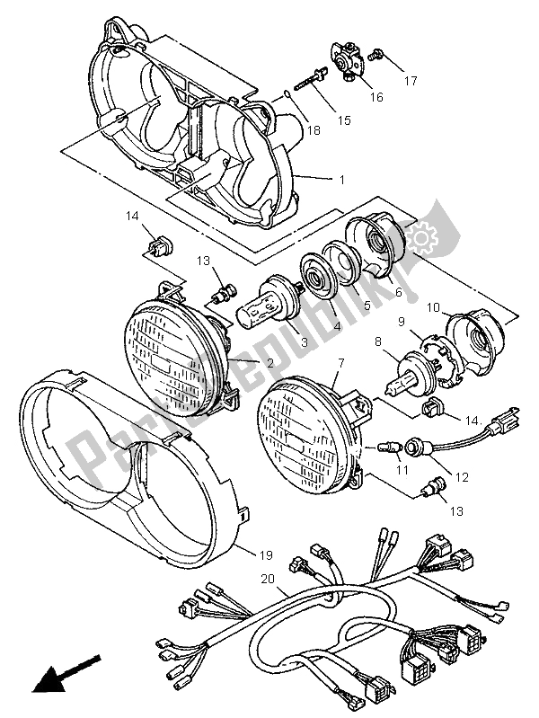 All parts for the Headlight of the Yamaha XTZ 750 Super Tenere 1995