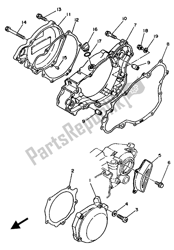 Alle onderdelen voor de Carterdeksel 1 van de Yamaha YZ 250 LC 1990