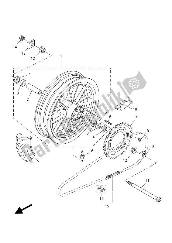 All parts for the Rear Wheel (dpbm13) of the Yamaha YZF R 125A 2015