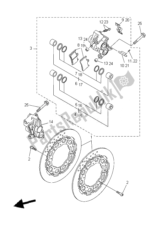 All parts for the Front Brake Caliper of the Yamaha YZF R6 600 2007