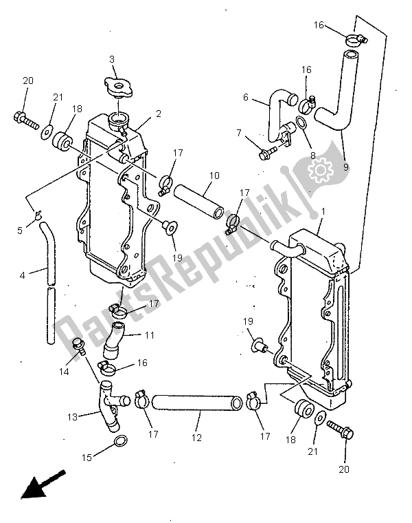 All parts for the Radiator & Hose of the Yamaha YZ 400F 1998