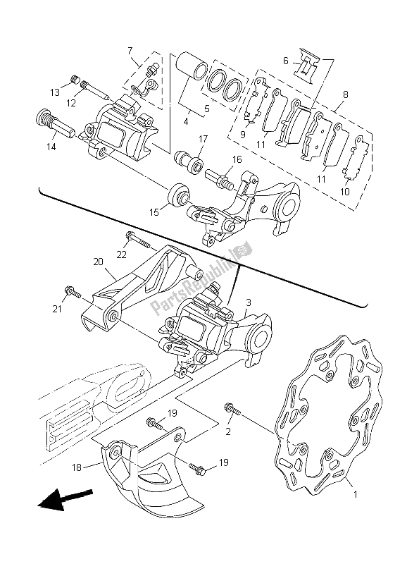 All parts for the Rear Brake Caliper of the Yamaha WR 450F 2009