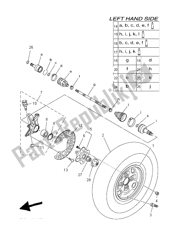 All parts for the Front Wheel of the Yamaha YFM 700 Fwad Grizzly 4X4 2014