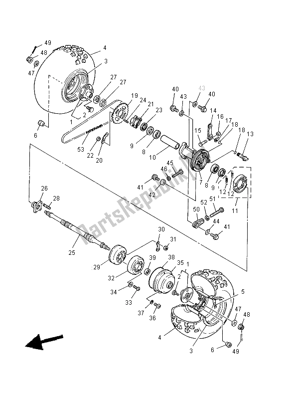 All parts for the Rear Wheel of the Yamaha YFM 125 Grizzly 2X4 2012