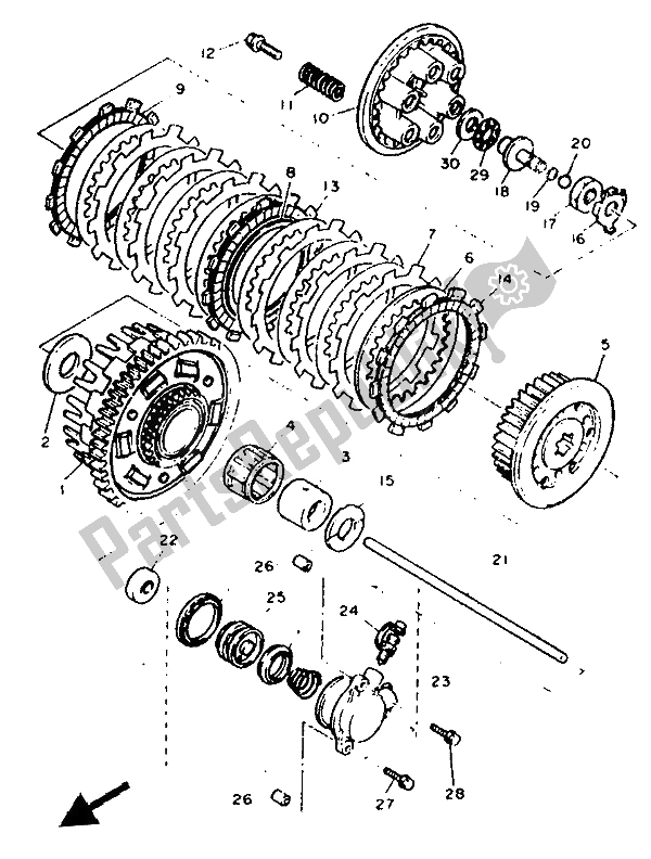 All parts for the Clutch of the Yamaha FZR 1000 1992