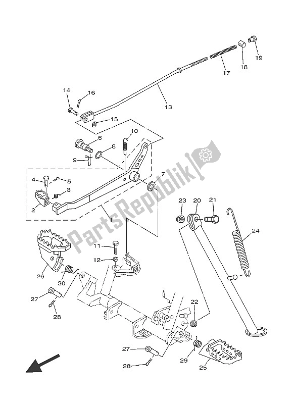 All parts for the Stand & Footrest of the Yamaha TT R 125 LWE 2016