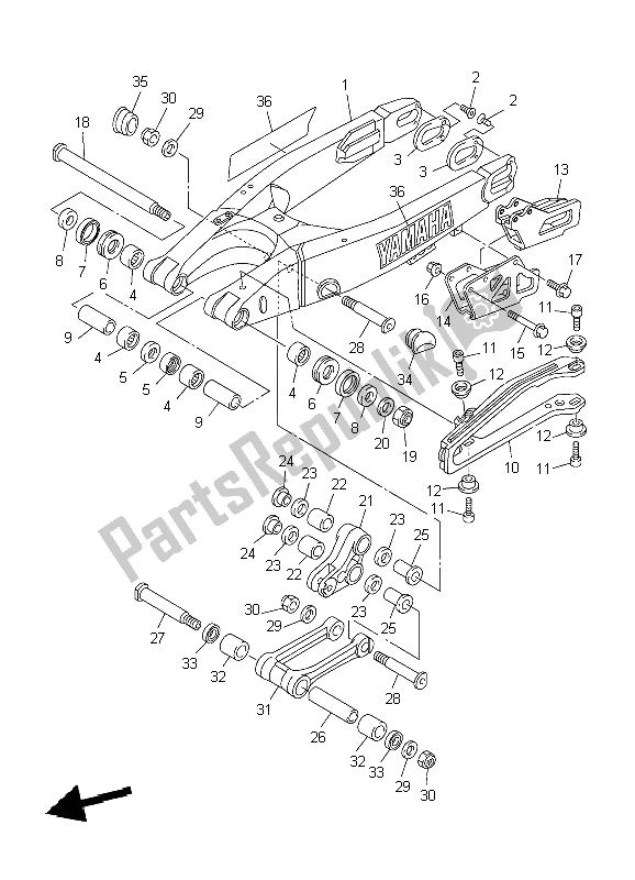 Tutte le parti per il Braccio Posteriore del Yamaha WR 250F 2004