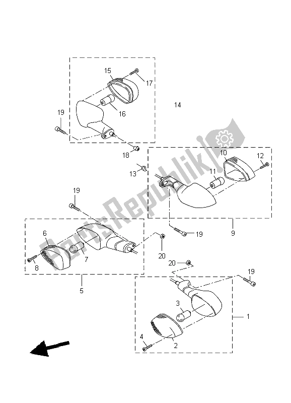 All parts for the Flasher Light of the Yamaha YZF R 125 2009