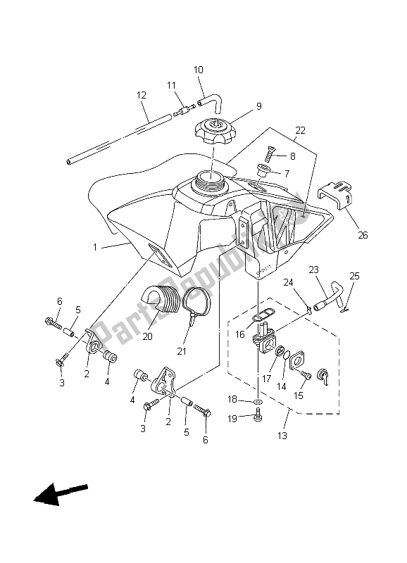 All parts for the Fuel Tank of the Yamaha YZ 85 SW LW 2004