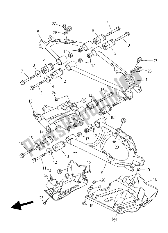 All parts for the Rear Arm of the Yamaha YFM 700F Grizzly FI EPS 4X4 2010