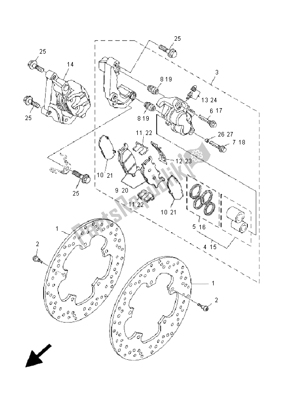 All parts for the Front Brake Caliper of the Yamaha YP 400 Majesty 2005