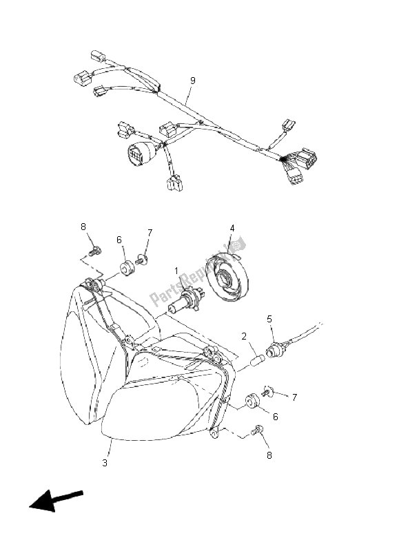 All parts for the Headlight of the Yamaha FZ1 S Fazer 1000 2009