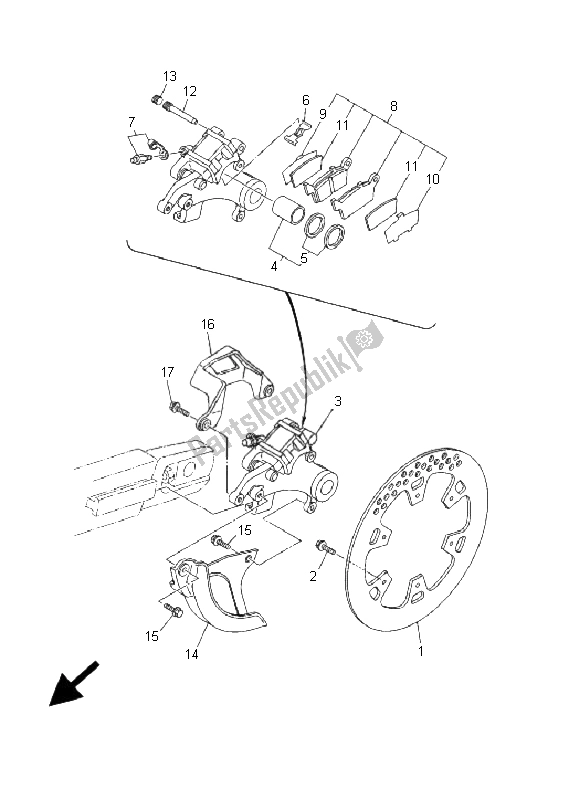 Todas las partes para Pinza De Freno Trasero de Yamaha YZ 426F 2001