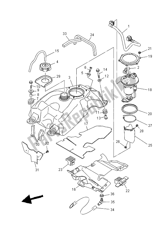 All parts for the Fuel Tank of the Yamaha YFM 700R 2012