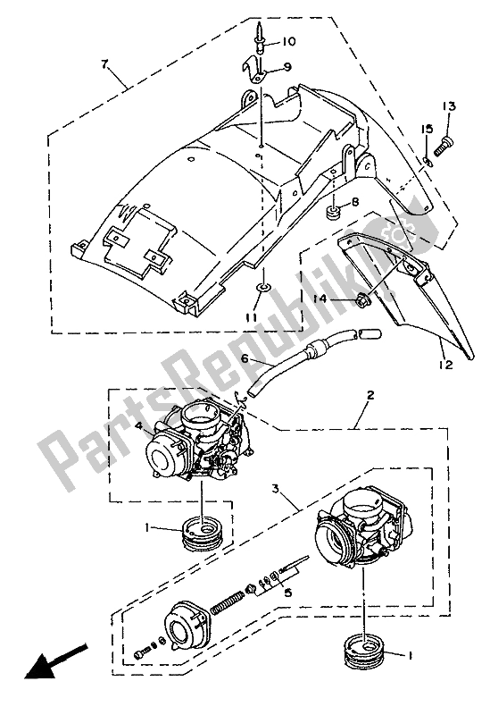 Alle onderdelen voor de Alternatief (carburateur-spatbord) (voor Ch) van de Yamaha TDM 850 1992