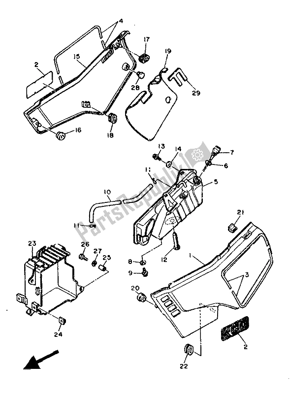 All parts for the Side Cover & Oil Tank of the Yamaha XT 600 1986