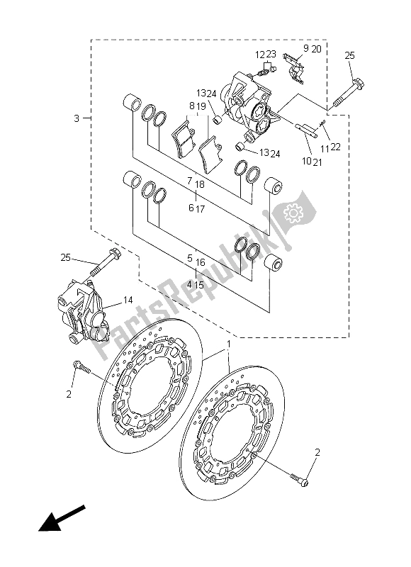 All parts for the Front Brake Caliper of the Yamaha YZF R6 600 2014