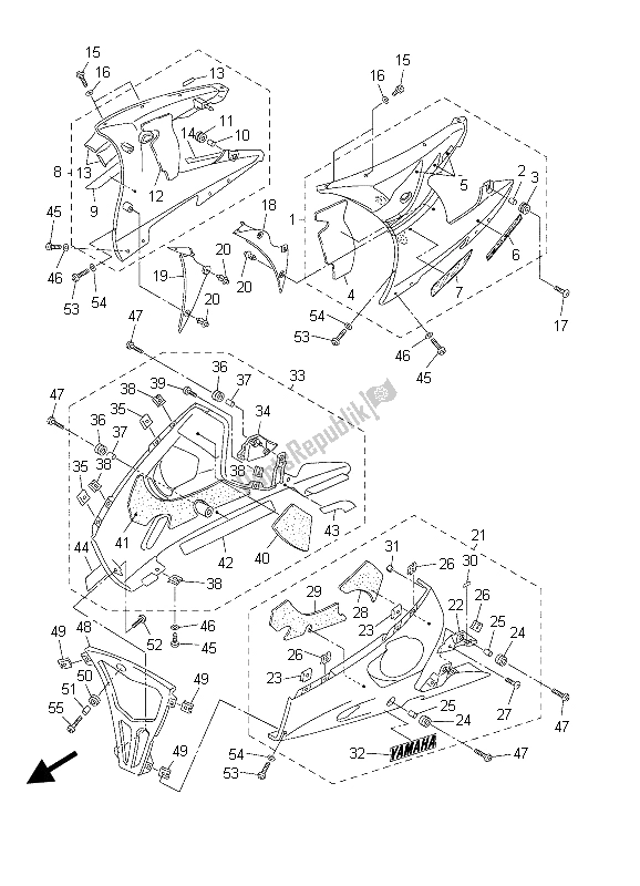 All parts for the Cowling 2 of the Yamaha YZF R6 600 2003