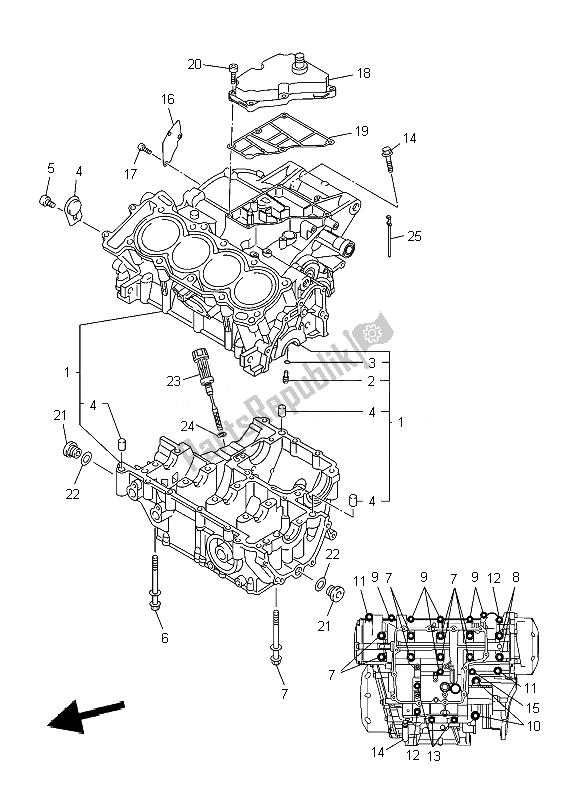 All parts for the Crankcase of the Yamaha XJ6 SA Diversion 600 2010