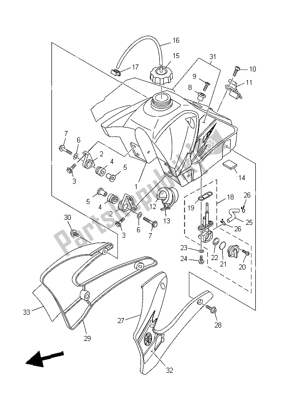 All parts for the Fuel Tank of the Yamaha TT R 125 SW LW 2007