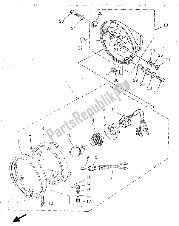 Alle onderdelen voor de Koplamp van de Yamaha SR 250 1996