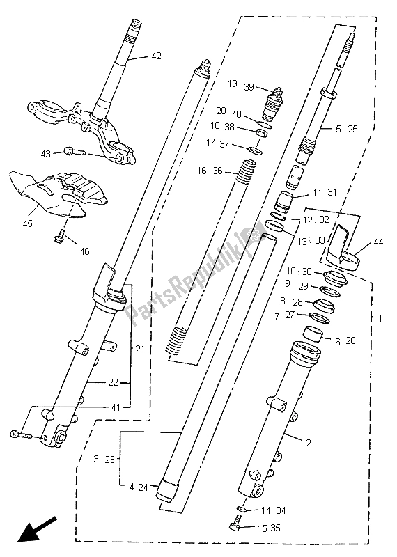 Toutes les pièces pour le Fourche Avant du Yamaha YZF 600R Thundercat 1997