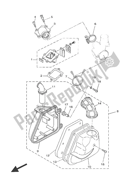 All parts for the Intake of the Yamaha YN 50 2016