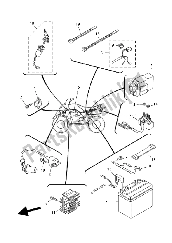 All parts for the Electrical 1 of the Yamaha YFM 90R 2010