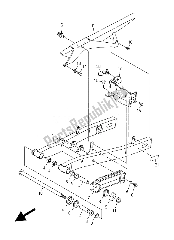 Alle onderdelen voor de Achterste Arm van de Yamaha XJ 6 FA 600 2014