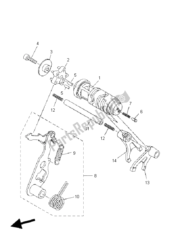 All parts for the Shift Cam & Fork of the Yamaha T 135 FI Crypton X 2011