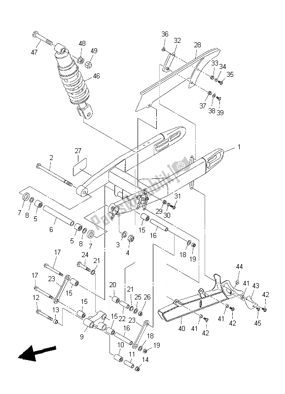 All parts for the Rear Arm & Suspension of the Yamaha XVS 1300A Midnight Star 2009