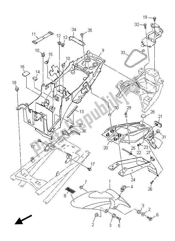 Alle onderdelen voor de Spatbord van de Yamaha XJ6S 600 2015