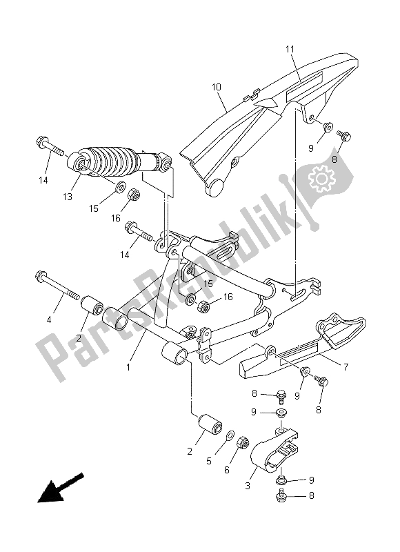 Alle onderdelen voor de Achterarm & Ophanging van de Yamaha TT R 50E 2014